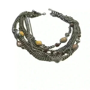 Ann Taylor Loft Multi-Strand Chains Necklace Rhinestones & Faux Gems 20”.